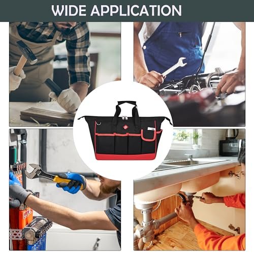 PAHAL 16 Inch Heavy Duty Nylon Tool Bag – Waterproof Wide Mouth Tool Storage Organizer with Multiple Pockets for Electrician, Plumber, Technician, Mechanic & Carpenter, Tool Carry Bag, Black view 8