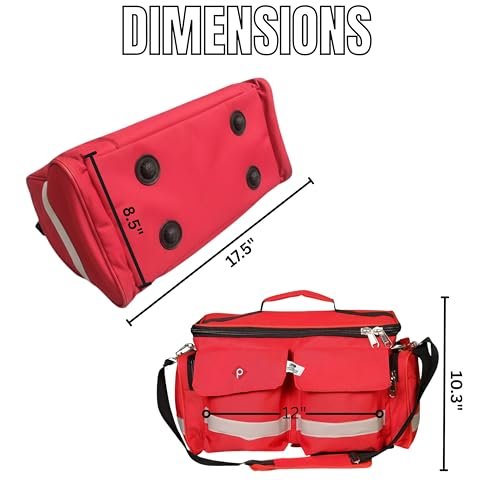 PAHAL 18 Inch First Aid Medical Kit Bag Red | Heavy Duty Waterproof Emergency Medicine Bag | 10 Pockets & 3 Compartments | Doctor, Nurse & Medical Instrument Organizer | First Aid Bag for Home Use view 2