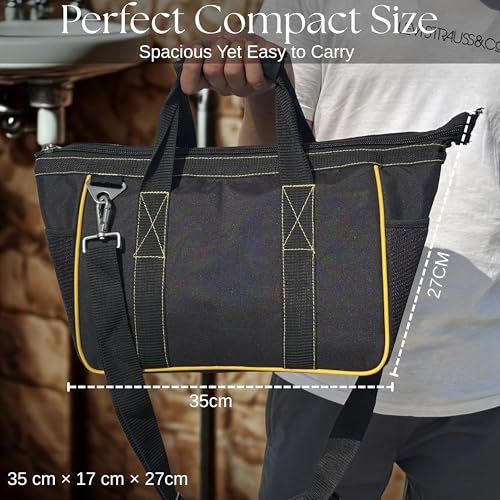 PAHAL 14 Inch Heavy Duty Nylon Tool Bag Waterproof | Multi-Pocket Tool Organizer for Electrician, Plumber & Technician | Durable Tool Storage Bag with Shoulder Strap | Black/Yellow view 5
