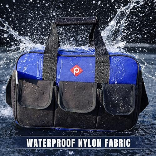 PAHAL 13 Inch Heavy Duty Nylon Tool Bag | Waterproof Tool Organizer with 14 Pockets | Durable Tool Storage & Carry Bag for Electrician, Plumber, Mechanic, Carpenter & AC Technician | Blue view 3