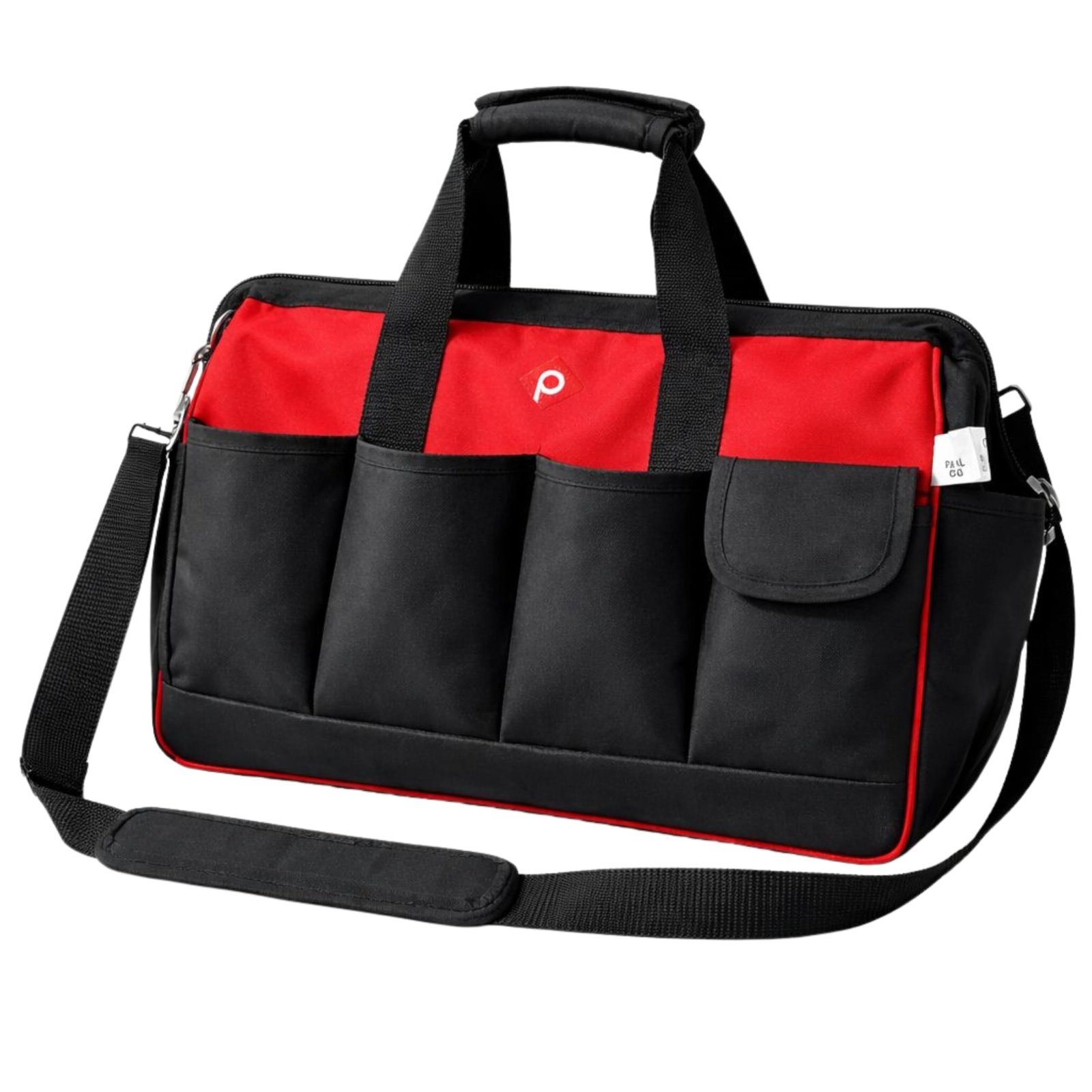PAHAL Heavy Duty Tool Bag | Multipurpose Tool Organizer Bag with Shoulder Strap | Durable Tool Carrying Bag for Electrician, Plumber, Carpenter & Technician | Red & Black
