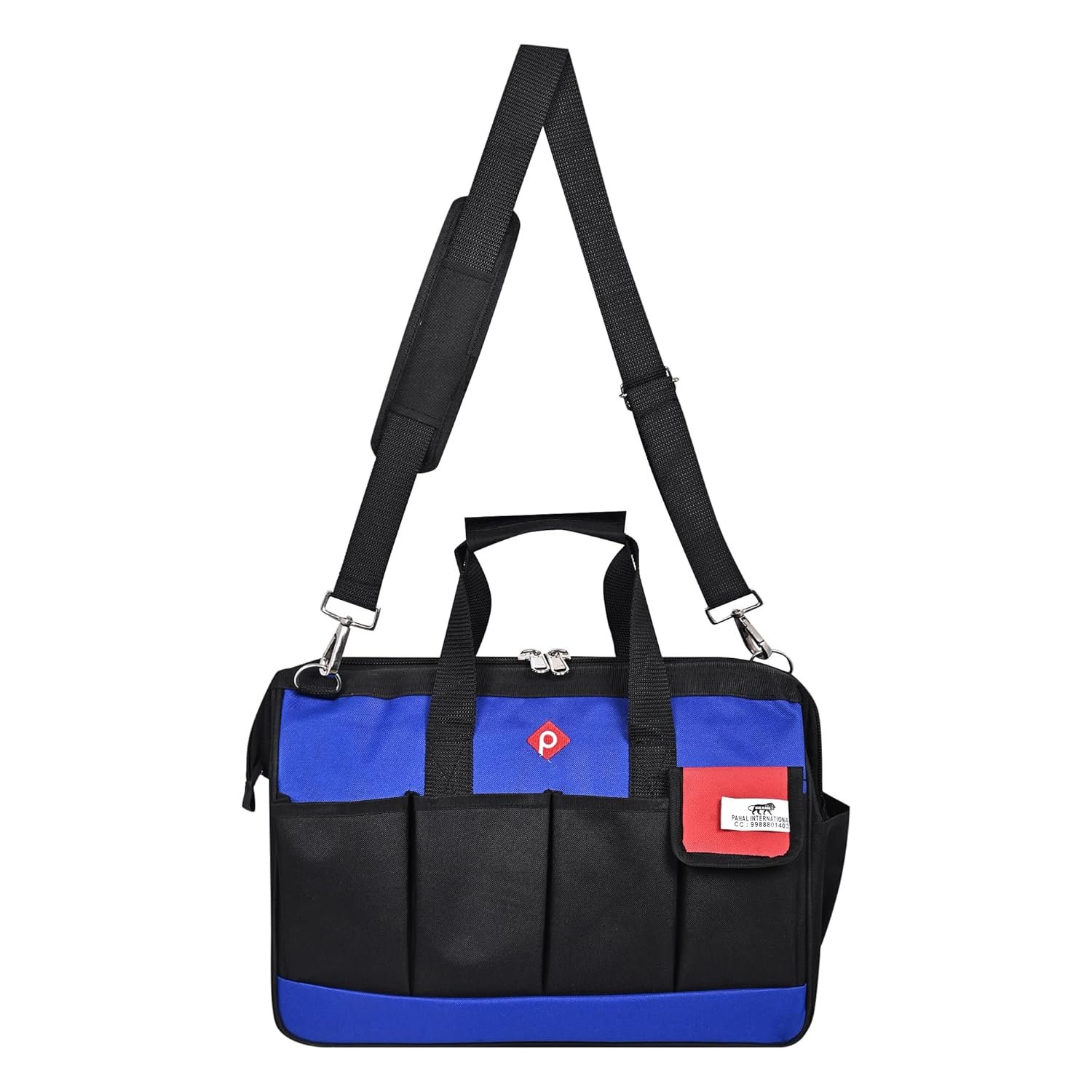 PAHAL 16 Inch Tool Bag Wide Mouth, Heavy Duty Waterproof Nylon Tool Organizer for Electrician, Technician, Plumber, AC Mechanic & Carpenter (Blue, Large, Multi-Pocket, Empty) view 2