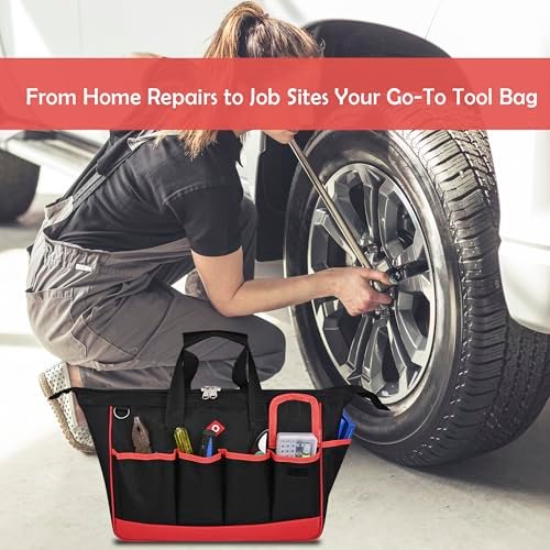 PAHAL 16 Inch Heavy Duty Nylon Tool Bag – Waterproof Wide Mouth Tool Storage Organizer with Multiple Pockets for Electrician, Plumber, Technician, Mechanic & Carpenter, Tool Carry Bag, Black view 6