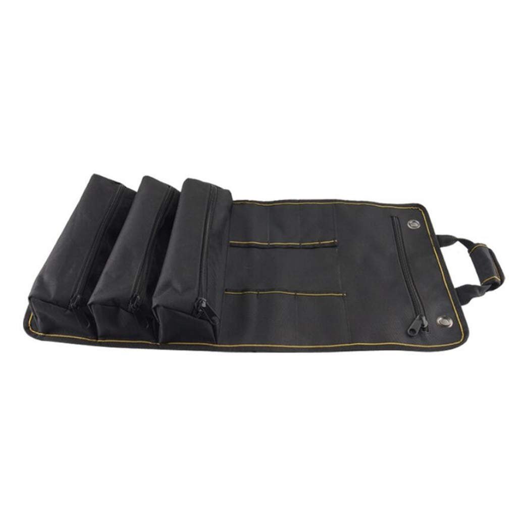 PAHAL Roll Up Tool Bag Organizer Long | Heavy Duty Wrench Roll Pouch with Zipper Compartments | Multipurpose Tool Storage for Electrician, Mechanic & Technician | Portable Tool Holder Black