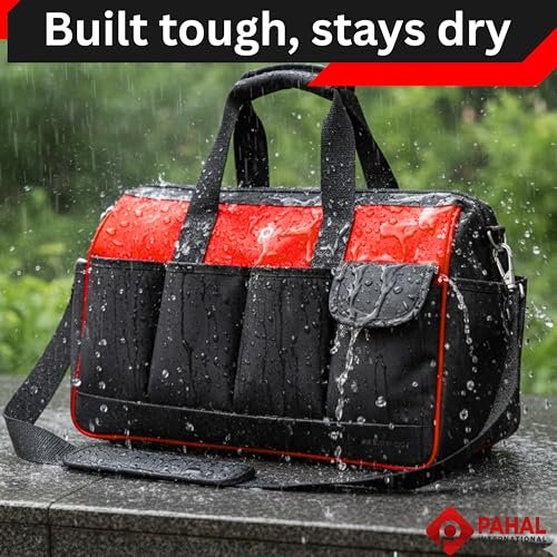 PAHAL Heavy Duty Tool Bag | Multipurpose Tool Organizer Bag with Shoulder Strap | Durable Tool Carrying Bag for Electrician, Plumber, Carpenter & Technician | Red & Black view 7