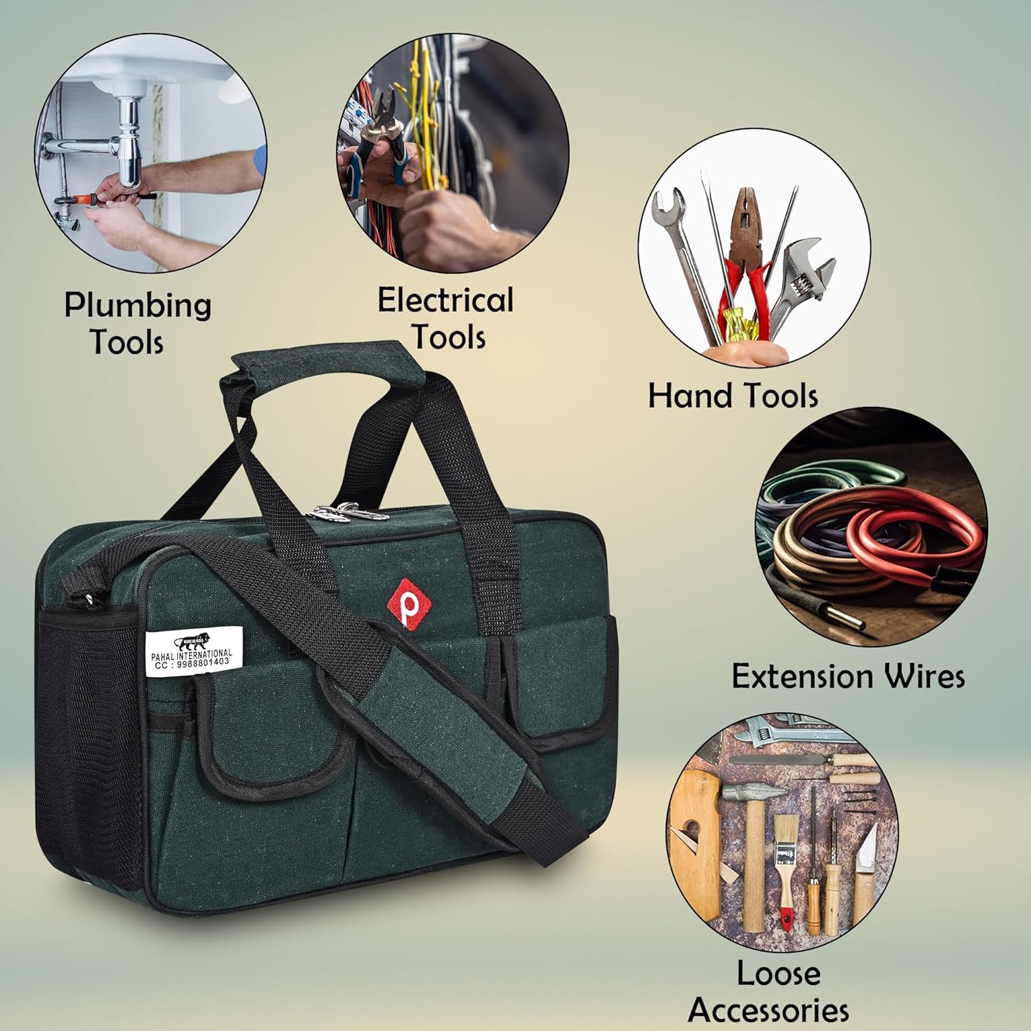 PAHAL Heavy Duty Canvas Tool Bag | Waterproof Tarpaulin Tool Storage Organizer with 16 Pockets | Durable Tool Carry Bag for Electrician, Technician, Plumber & Mechanic detail 1