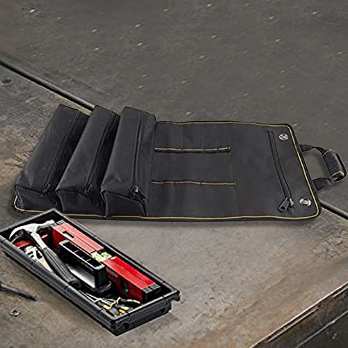 PAHAL Roll Up Tool Bag Organizer Long | Heavy Duty Wrench Roll Pouch with Zipper Compartments | Multipurpose Tool Storage for Electrician, Mechanic & Technician | Portable Tool Holder Black view 5