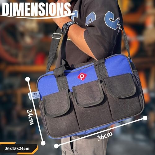 PAHAL 13 Inch Heavy Duty Nylon Tool Bag | Waterproof Tool Organizer with 14 Pockets | Durable Tool Storage & Carry Bag for Electrician, Plumber, Mechanic, Carpenter & AC Technician | Blue view 6