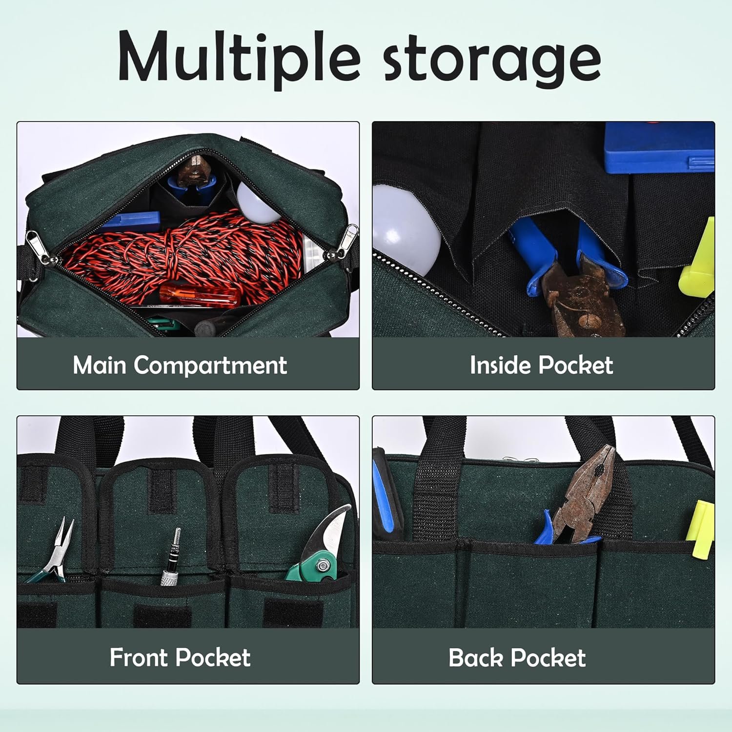 PAHAL Heavy Duty Canvas Tool Bag | Waterproof Tarpaulin Tool Storage Organizer with 16 Pockets | Durable Tool Carry Bag for Electrician, Technician, Plumber & Mechanic detail 2