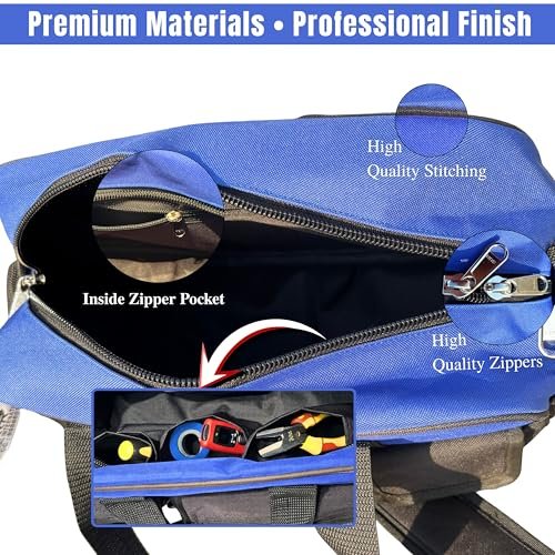 PAHAL 13 Inch Heavy Duty Nylon Tool Bag | Waterproof Tool Organizer with 14 Pockets | Durable Tool Storage & Carry Bag for Electrician, Plumber, Mechanic, Carpenter & AC Technician | Blue view 5