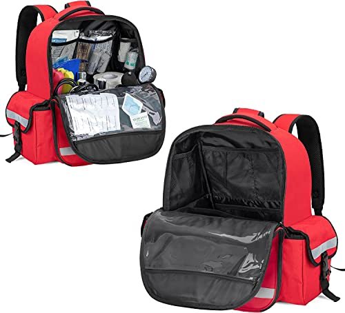 PAHAL 14 Inch Medical First Aid Kit Backpack | Large Nylon Medicine Storage Bag for Emergency, Home, Travel, Car & Veterinary Use | Empty Medical Organizer Bag | Red view 8