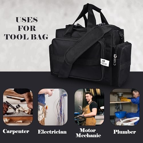 PAHAL Heavy Duty Tool Bag with Multiple Compartments Professional Electrician & Technician Organizer, Durable Fabric Tool Carry Bag 18 Inch with Zipper Closure & Adjustable Shoulder Strap - Black view 6