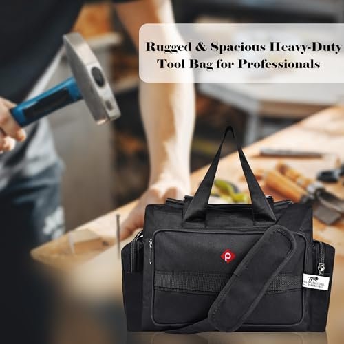PAHAL Heavy Duty Tool Bag with Multiple Compartments Professional Electrician & Technician Organizer, Durable Fabric Tool Carry Bag 18 Inch with Zipper Closure & Adjustable Shoulder Strap - Black view 5