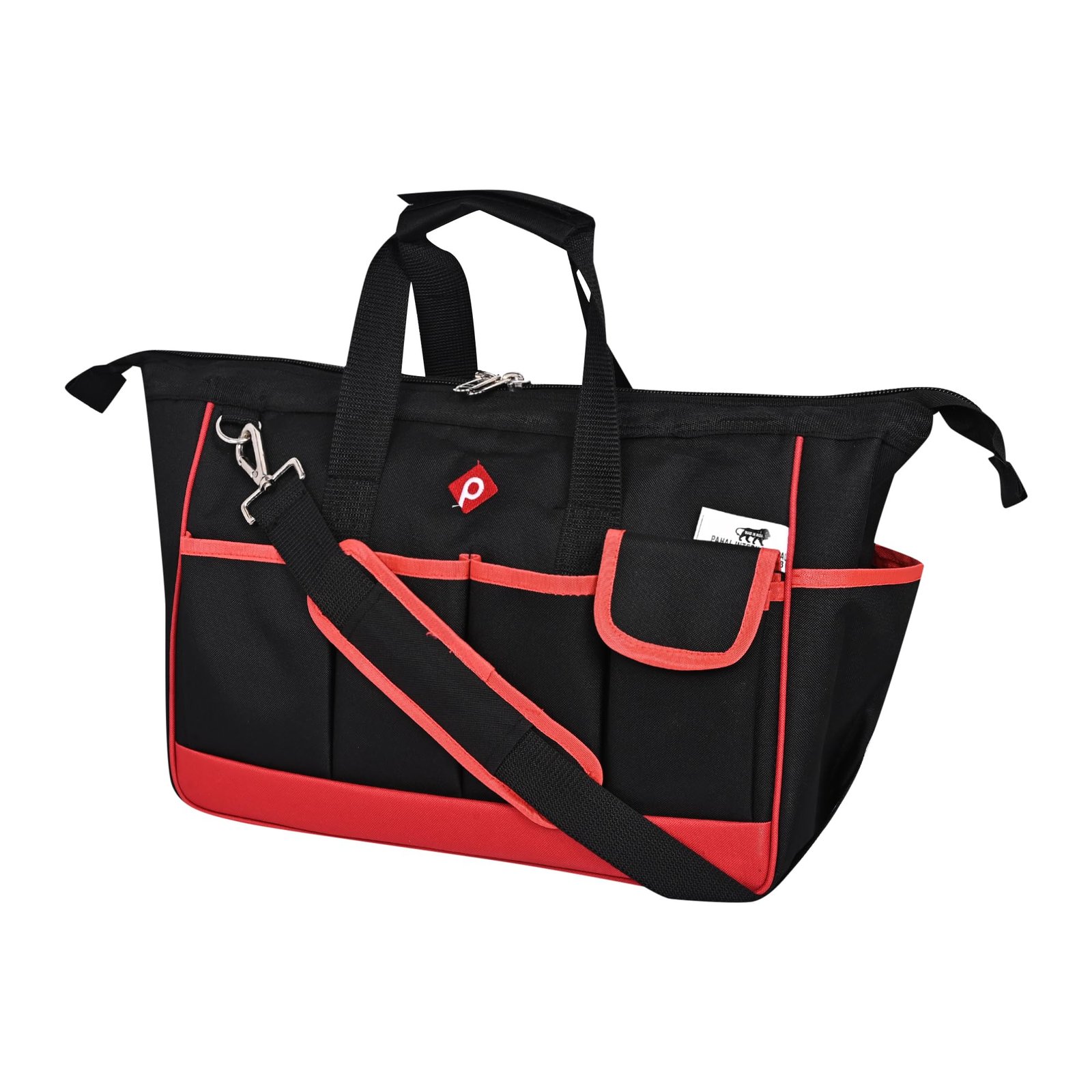 PAHAL 16 Inch Heavy Duty Nylon Tool Bag – Waterproof Wide Mouth Tool Storage Organizer with Multiple Pockets for Electrician, Plumber, Technician, Mechanic & Carpenter, Tool Carry Bag, Black