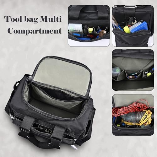 PAHAL Heavy Duty Tool Bag with Multiple Compartments Professional Electrician & Technician Organizer, Durable Fabric Tool Carry Bag 18 Inch with Zipper Closure & Adjustable Shoulder Strap - Black view 4