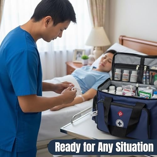 PAHAL 18 Inch Doctor First Aid Bag | Waterproof Medical Emergency Kit | 8 Pockets & 3 Compartments | Trauma, Vaccination & Healthcare Bag for Clinic, Hospital, Home & Industrial Use (Blue) view 6
