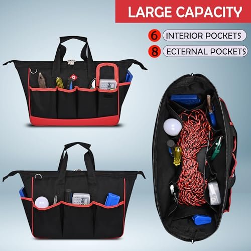 PAHAL 16 Inch Heavy Duty Nylon Tool Bag – Waterproof Wide Mouth Tool Storage Organizer with Multiple Pockets for Electrician, Plumber, Technician, Mechanic & Carpenter, Tool Carry Bag, Black view 5