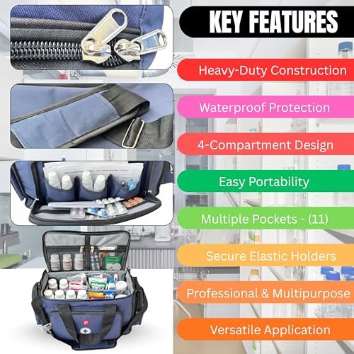 PAHAL 18 Inch Doctor First Aid Bag | Waterproof Medical Emergency Kit | 8 Pockets & 3 Compartments | Trauma, Vaccination & Healthcare Bag for Clinic, Hospital, Home & Industrial Use (Blue) view 3