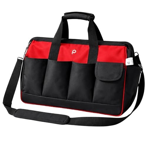 PAHAL Heavy Duty Tool Bag | Multipurpose Tool Organizer Bag with Shoulder Strap | Durable Tool Carrying Bag for Electrician, Plumber, Carpenter & Technician | Red & Black view 2