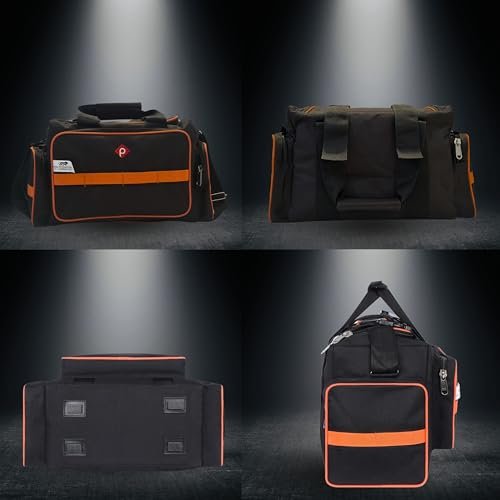 PAHAL Heavy Duty Tool Bag for Electrician, Plumber, Carpenter & AC Technician | Waterproof Nylon Tool Storage Organizer with Multiple Compartments, Shoulder Strap & 24L Capacity | Black & Orange view 6