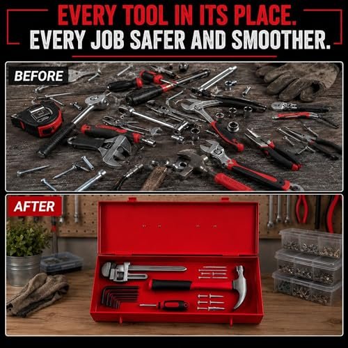PAHAL 16 Inch Heavy Duty Metal Tool Box with Lockable Lid (Red) view 5