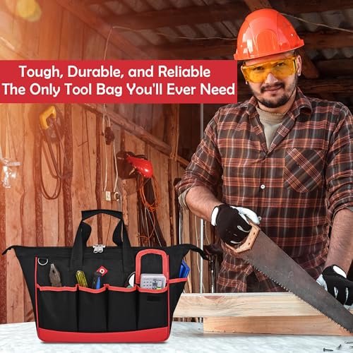 PAHAL 16 Inch Heavy Duty Nylon Tool Bag – Waterproof Wide Mouth Tool Storage Organizer with Multiple Pockets for Electrician, Plumber, Technician, Mechanic & Carpenter, Tool Carry Bag, Black view 7