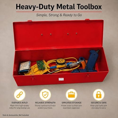 PAHAL 12 Inch Heavy Duty Metal Tool Box (Red) view 5