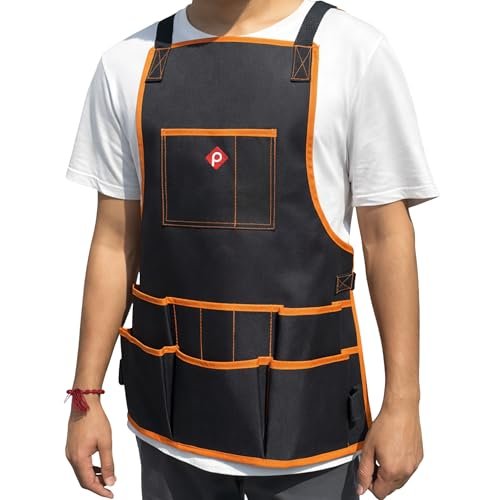 PAHAL Multi-Pocket Tool Work Apron (Black/Orange) view 2