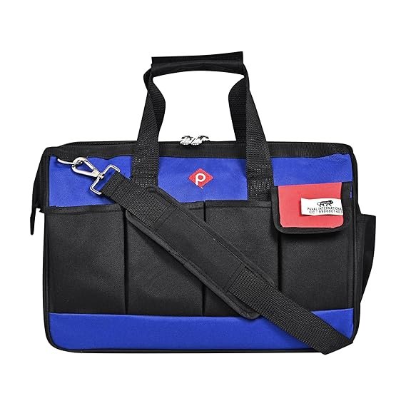 PAHAL 16 Inch Tool Bag Wide Mouth, Heavy Duty Waterproof Nylon Tool Organizer for Electrician, Technician, Plumber, AC Mechanic & Carpenter (Blue, Large, Multi-Pocket, Empty) view 1