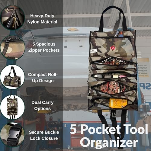 PAHAL Roll-Up Wrench Tool Pouch | Heavy Duty Waterproof Nylon Tool Organizer with 5 Zipper Pockets | Portable Tool Roll Bag for Spanners, Wrenches, Mechanics, Garage & Bike Repair view 2