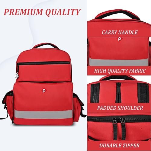 PAHAL 14 Inch Medical First Aid Kit Backpack | Large Nylon Medicine Storage Bag for Emergency, Home, Travel, Car & Veterinary Use | Empty Medical Organizer Bag | Red view 3