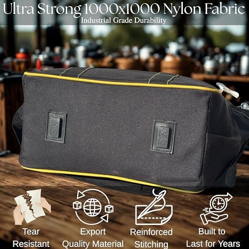 PAHAL 14 Inch Heavy Duty Nylon Tool Bag Waterproof | Multi-Pocket Tool Organizer for Electrician, Plumber & Technician | Durable Tool Storage Bag with Shoulder Strap | Black/Yellow view 2