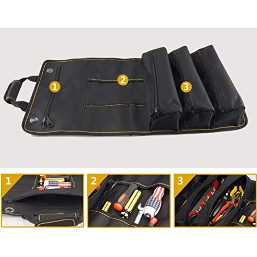 PAHAL Roll Up Tool Bag Organizer Long | Heavy Duty Wrench Roll Pouch with Zipper Compartments | Multipurpose Tool Storage for Electrician, Mechanic & Technician | Portable Tool Holder Black view 2